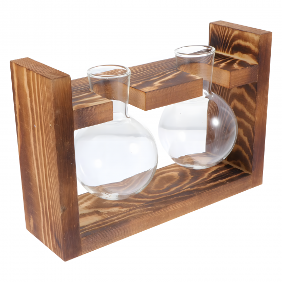 Glass Planter With Wooden Base